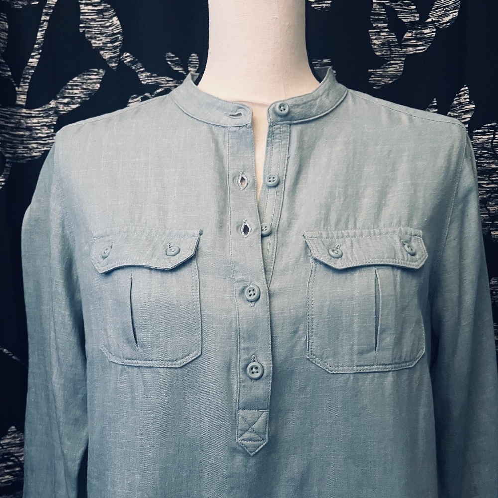 L.L. Bean Linen Tencel Blend 3/4 Sleeve Dusty Coastal Blue Tone Very Soft Size S